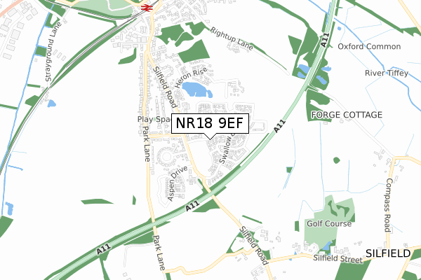 NR18 9EF map - small scale - OS Open Zoomstack (Ordnance Survey)