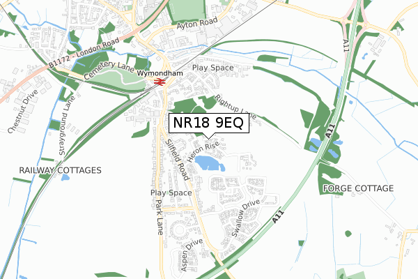 NR18 9EQ map - small scale - OS Open Zoomstack (Ordnance Survey)