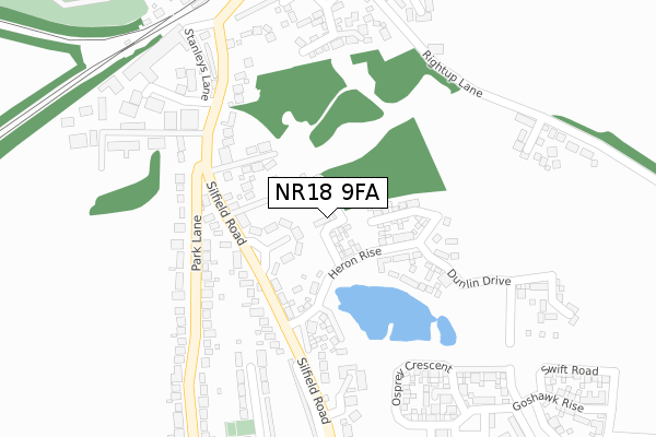 NR18 9FA map - large scale - OS Open Zoomstack (Ordnance Survey)