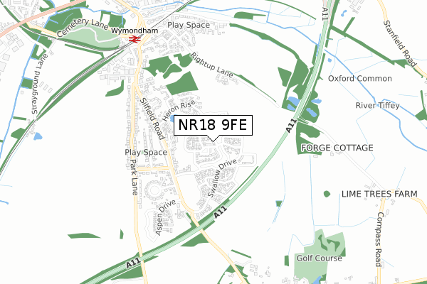 NR18 9FE map - small scale - OS Open Zoomstack (Ordnance Survey)