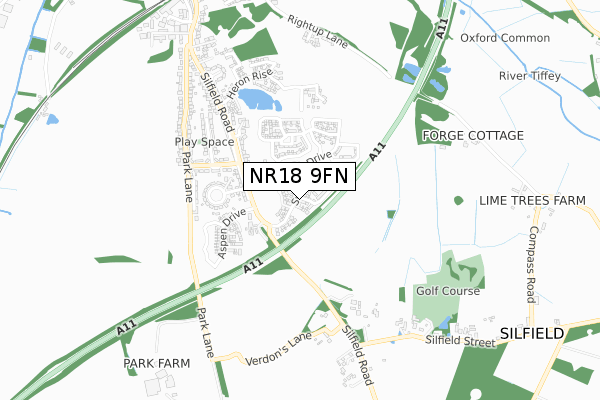 NR18 9FN map - small scale - OS Open Zoomstack (Ordnance Survey)