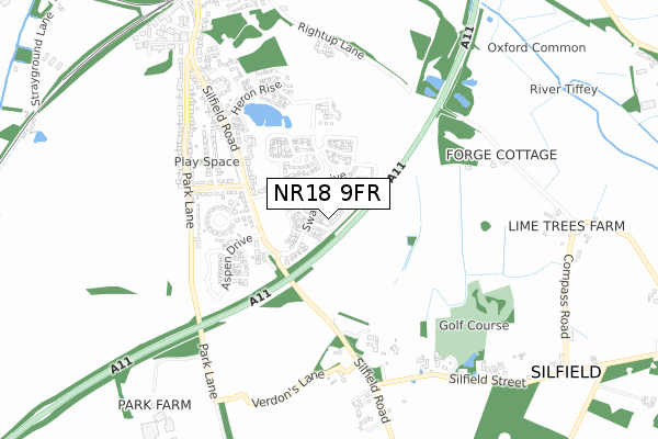 NR18 9FR map - small scale - OS Open Zoomstack (Ordnance Survey)