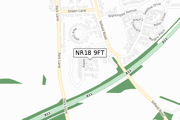 NR18 9FT map - large scale - OS Open Zoomstack (Ordnance Survey)