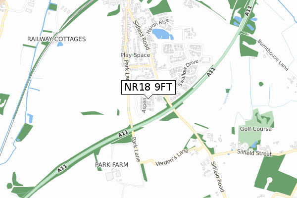 NR18 9FT map - small scale - OS Open Zoomstack (Ordnance Survey)