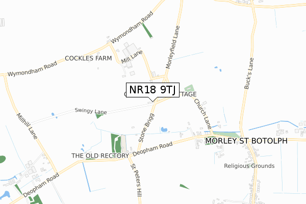 NR18 9TJ map - small scale - OS Open Zoomstack (Ordnance Survey)