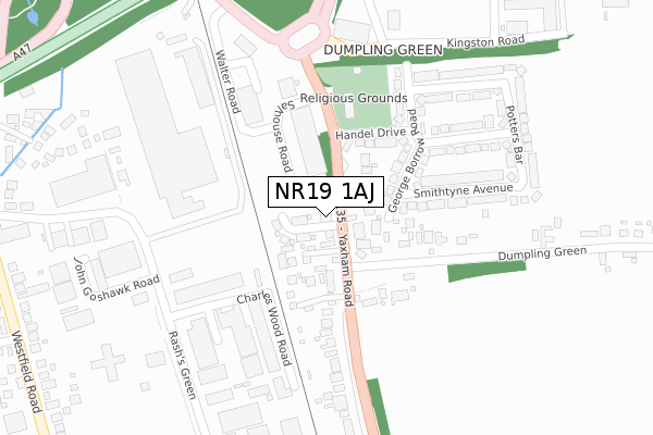 NR19 1AJ map - large scale - OS Open Zoomstack (Ordnance Survey)