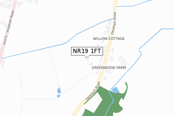 NR19 1FT map - large scale - OS Open Zoomstack (Ordnance Survey)