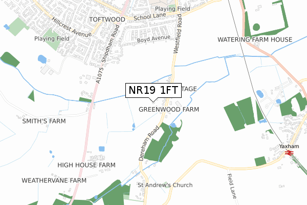 NR19 1FT map - small scale - OS Open Zoomstack (Ordnance Survey)