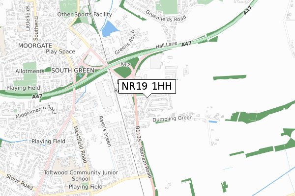 NR19 1HH map - small scale - OS Open Zoomstack (Ordnance Survey)