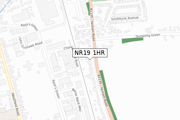 NR19 1HR map - large scale - OS Open Zoomstack (Ordnance Survey)