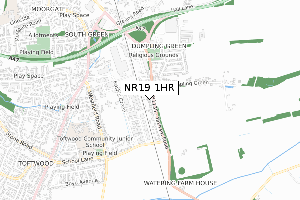 NR19 1HR map - small scale - OS Open Zoomstack (Ordnance Survey)