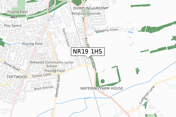 NR19 1HS map - small scale - OS Open Zoomstack (Ordnance Survey)
