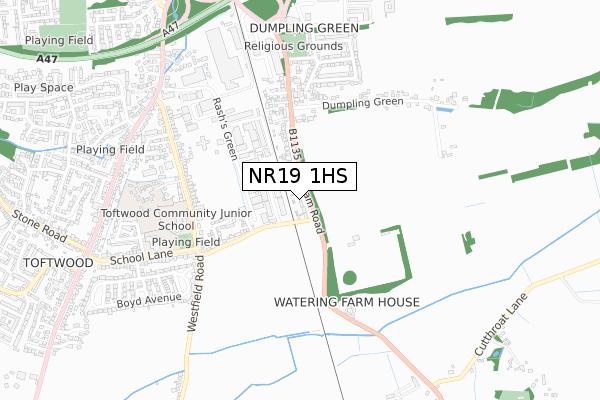 NR19 1HS map - small scale - OS Open Zoomstack (Ordnance Survey) NR19 1HS map - small scale - OS Open Zoomstack (Ordnance Survey)