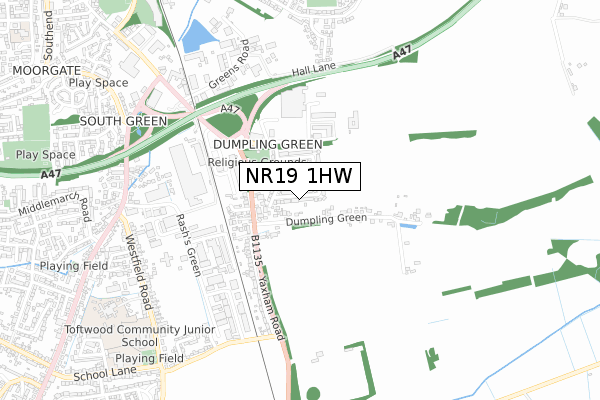 NR19 1HW map - small scale - OS Open Zoomstack (Ordnance Survey)