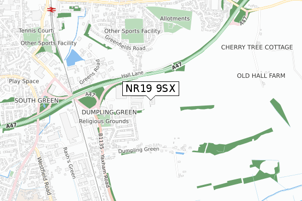 NR19 9SX map - small scale - OS Open Zoomstack (Ordnance Survey) NR19 9SX map - small scale - OS Open Zoomstack (Ordnance Survey)