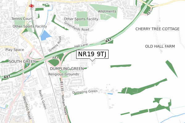 NR19 9TJ map - small scale - OS Open Zoomstack (Ordnance Survey)
