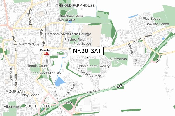 NR20 3AT map - small scale - OS Open Zoomstack (Ordnance Survey)