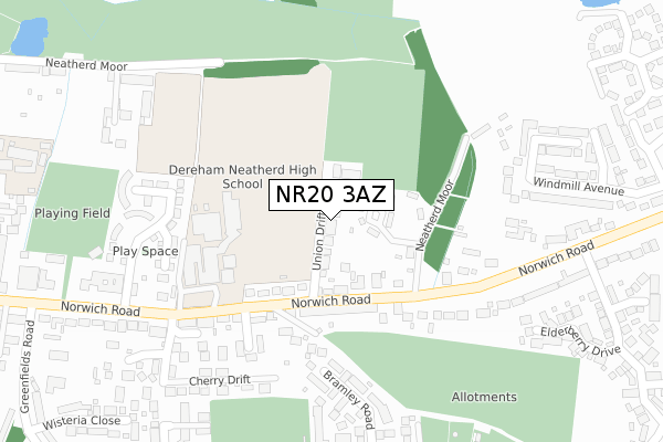 NR20 3AZ map - large scale - OS Open Zoomstack (Ordnance Survey)