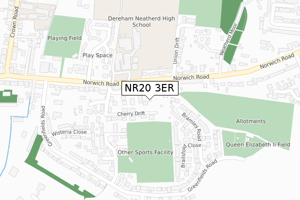 NR20 3ER map - large scale - OS Open Zoomstack (Ordnance Survey)