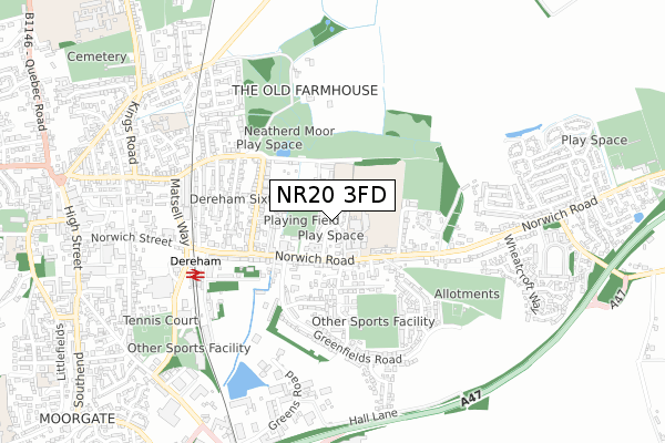 NR20 3FD map - small scale - OS Open Zoomstack (Ordnance Survey)