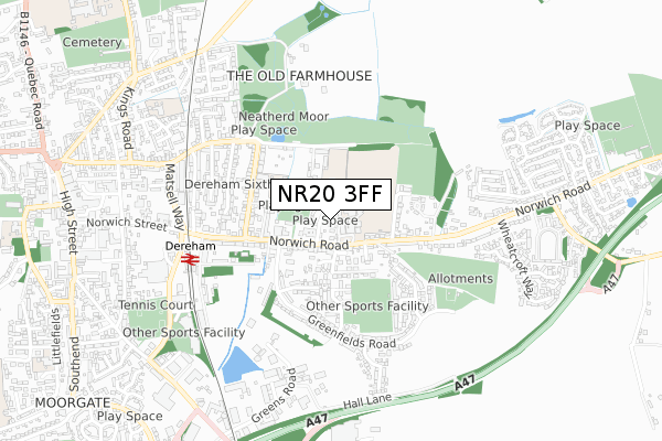 NR20 3FF map - small scale - OS Open Zoomstack (Ordnance Survey)