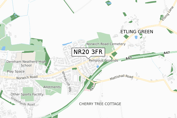 NR20 3FR map - small scale - OS Open Zoomstack (Ordnance Survey)