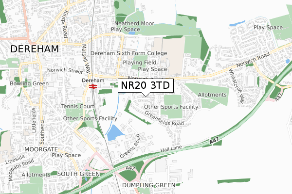 NR20 3TD map - small scale - OS Open Zoomstack (Ordnance Survey)