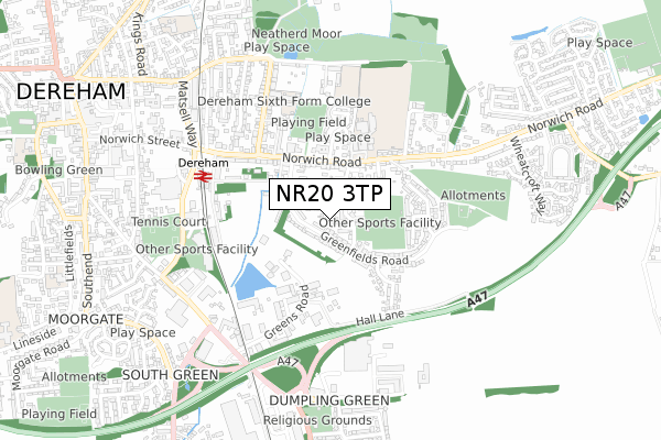 NR20 3TP map - small scale - OS Open Zoomstack (Ordnance Survey)