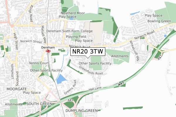 NR20 3TW map - small scale - OS Open Zoomstack (Ordnance Survey)