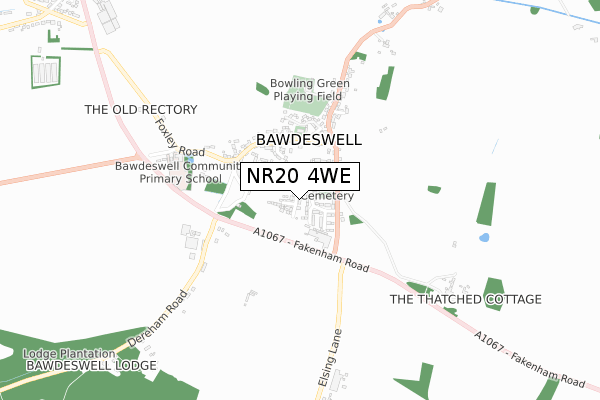 NR20 4WE map - small scale - OS Open Zoomstack (Ordnance Survey)