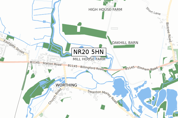 NR20 5HN map - small scale - OS Open Zoomstack (Ordnance Survey)