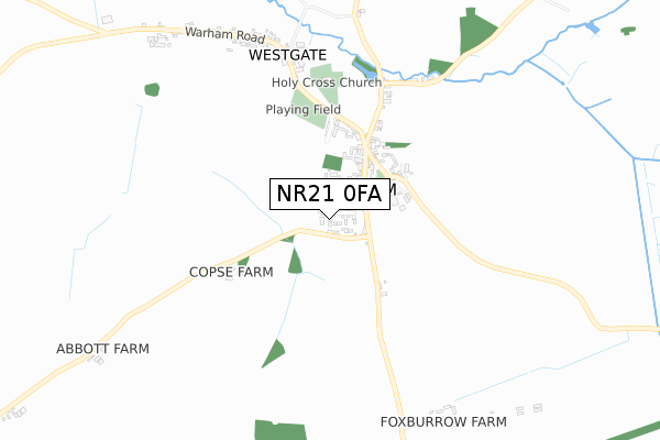 NR21 0FA map - small scale - OS Open Zoomstack (Ordnance Survey)