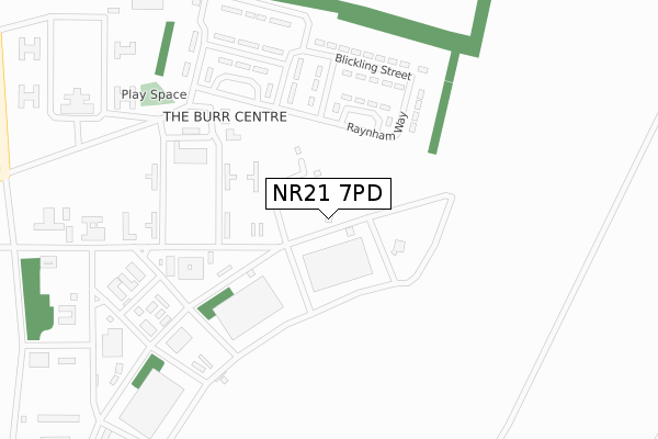 NR21 7PD map - large scale - OS Open Zoomstack (Ordnance Survey)