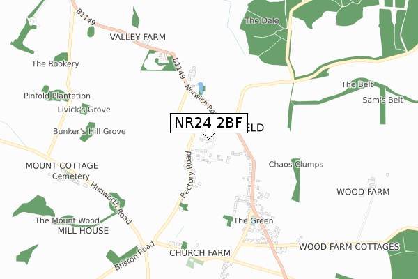 NR24 2BF map - small scale - OS Open Zoomstack (Ordnance Survey)