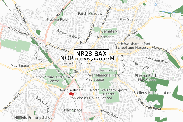 NR28 8AX map - small scale - OS Open Zoomstack (Ordnance Survey)