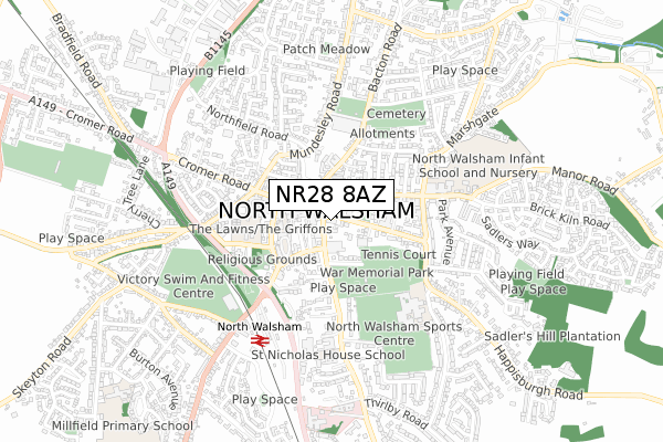 NR28 8AZ map - small scale - OS Open Zoomstack (Ordnance Survey)