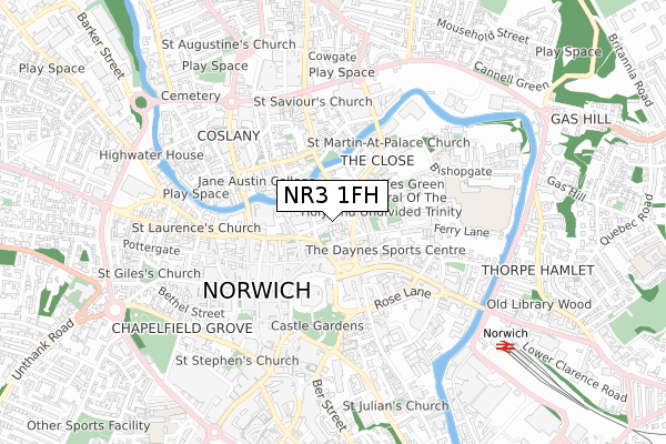 NR3 1FH map - small scale - OS Open Zoomstack (Ordnance Survey)