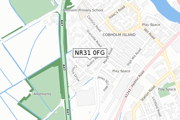 NR31 0FG map - large scale - OS Open Zoomstack (Ordnance Survey)