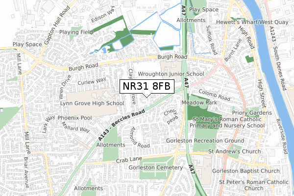 NR31 8FB map - small scale - OS Open Zoomstack (Ordnance Survey)