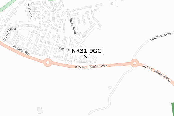 NR31 9GG map - large scale - OS Open Zoomstack (Ordnance Survey)