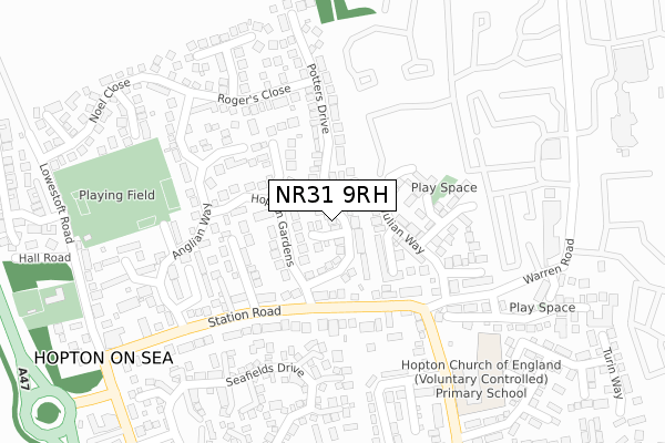 NR31 9RH map - large scale - OS Open Zoomstack (Ordnance Survey)