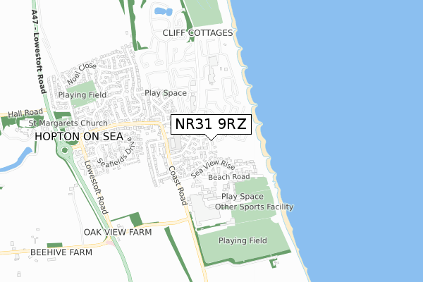 NR31 9RZ map - small scale - OS Open Zoomstack (Ordnance Survey)