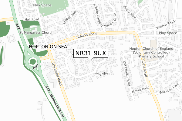 NR31 9UX map - large scale - OS Open Zoomstack (Ordnance Survey)