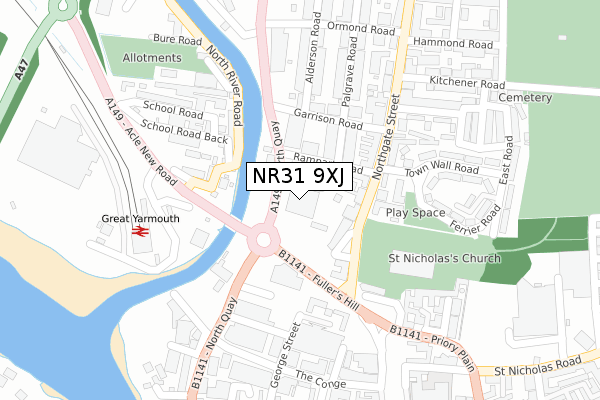 NR31 9XJ map - large scale - OS Open Zoomstack (Ordnance Survey)