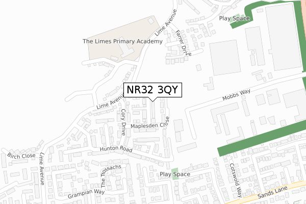 NR32 3QY map - large scale - OS Open Zoomstack (Ordnance Survey)