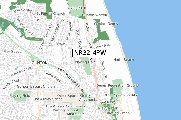 NR32 4PW map - small scale - OS Open Zoomstack (Ordnance Survey)