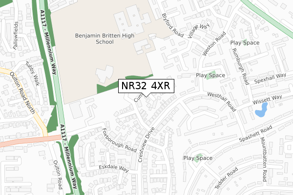 NR32 4XR map - large scale - OS Open Zoomstack (Ordnance Survey)