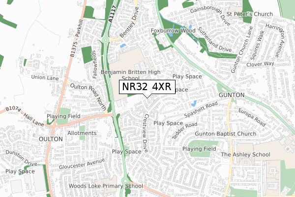 NR32 4XR map - small scale - OS Open Zoomstack (Ordnance Survey)