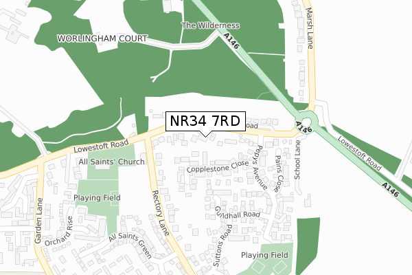 NR34 7RD map - large scale - OS Open Zoomstack (Ordnance Survey)