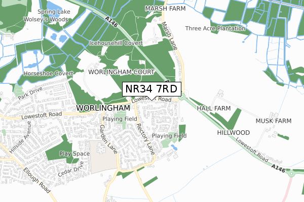 NR34 7RD map - small scale - OS Open Zoomstack (Ordnance Survey)